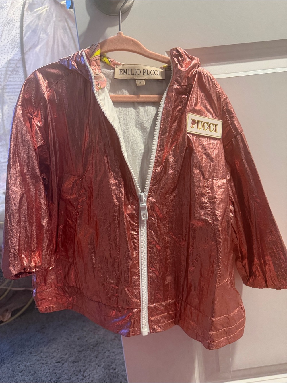 Emilio Pucci Metallic Rose Hooded Zip Jacket
